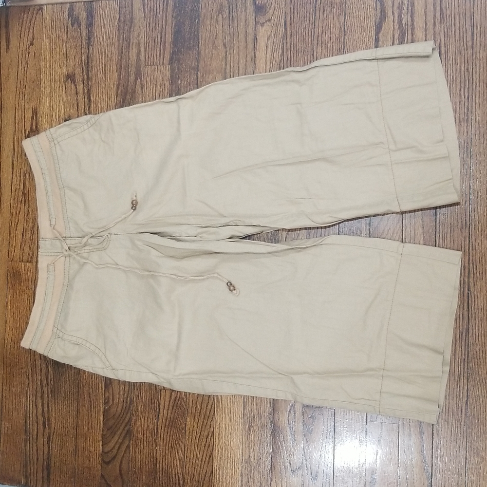 Loft Women’s Casual Drawstring Wide Leg Linen Capri Pants in Khaki 12